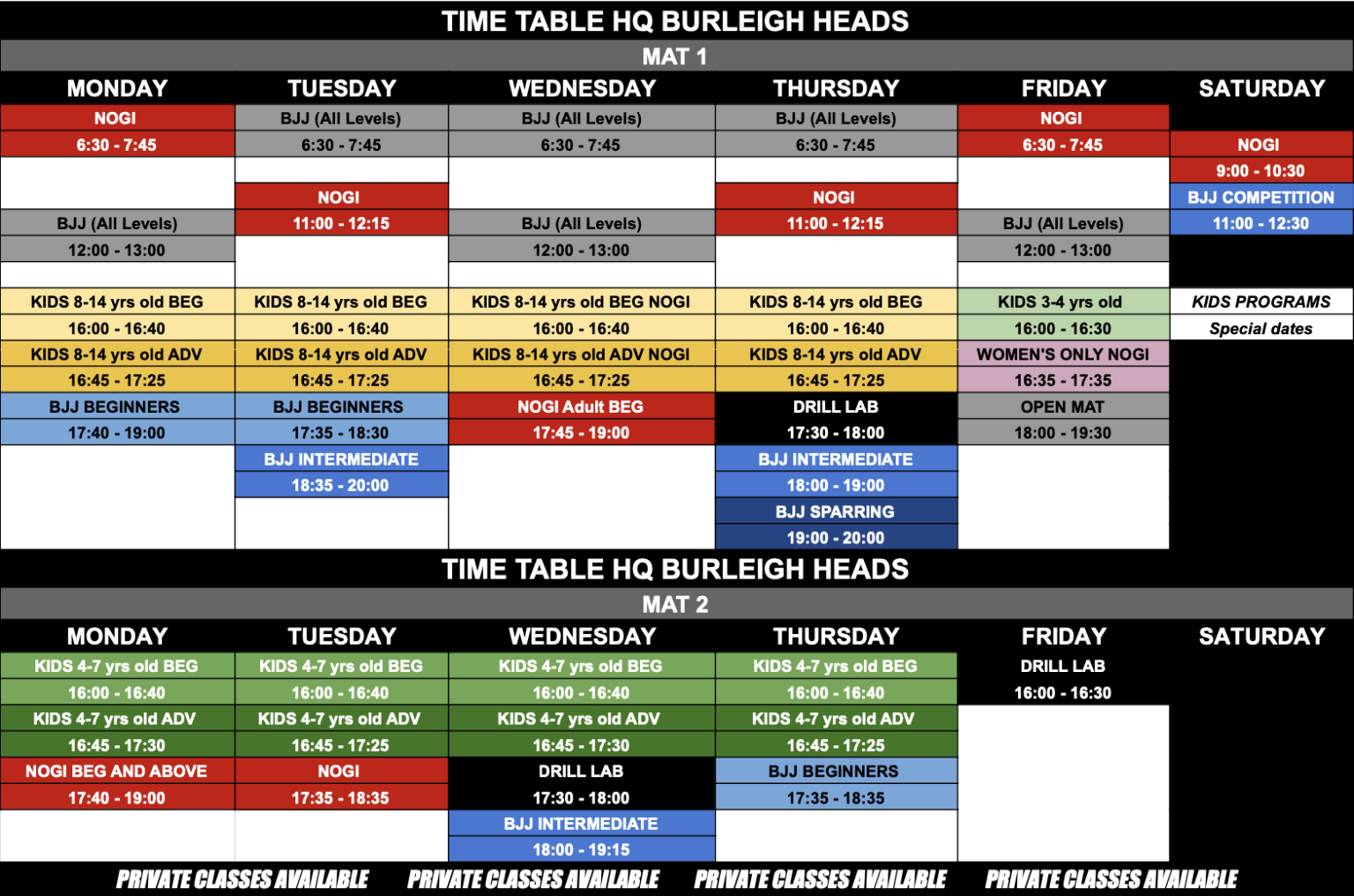 BJJ on the Gold Coast Classes Timetable - Southside BJJ Gold Coast